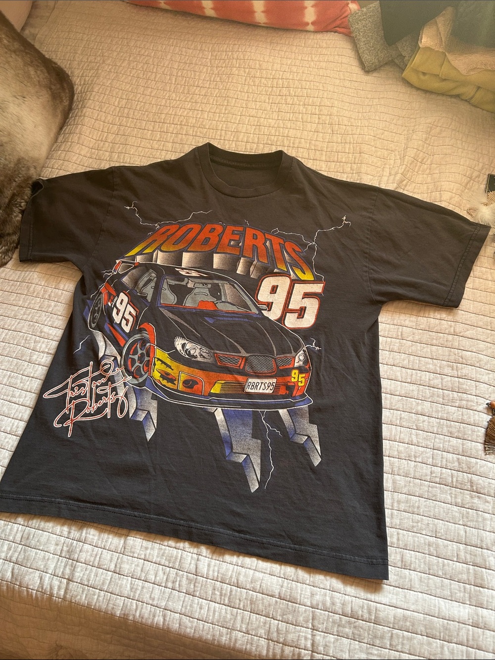John Galt triston Roberts '95 graphic nascar grey black tee shirt one size